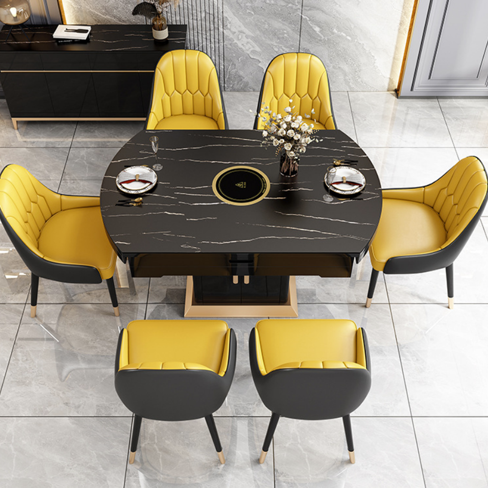 Customizable round slate dining table and chairs for living roombjflamingo Table with plate inductio