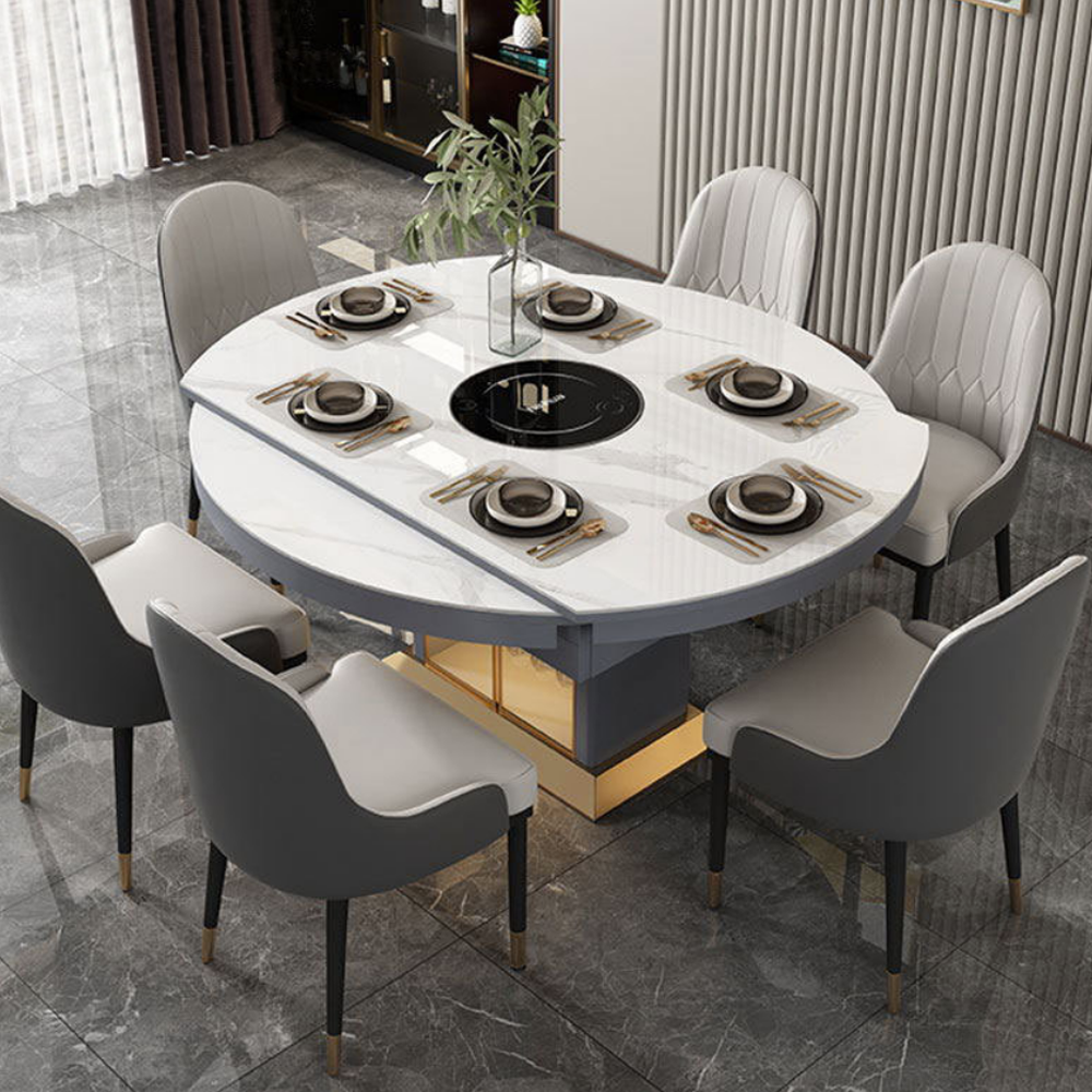 Customizable round slate dining table and chairs for living roombjflamingo Table with plate inductio