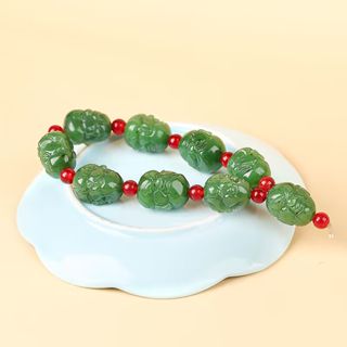 Xinjiang Hetian Jade Jasper Eighteen Arhats Bracelet Double-sided Arhat Buddha Head Jade Hand Carved