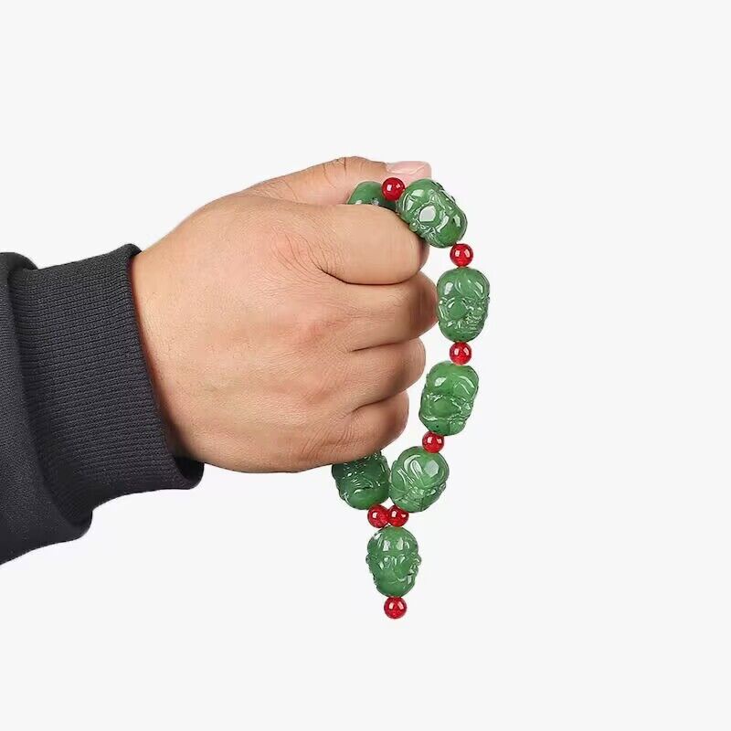 Xinjiang Hetian Jade Jasper Eighteen Arhats Bracelet Double-sided Arhat Buddha Head Jade Hand Carved