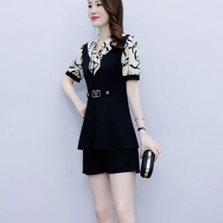 Leisure suits ladies two-piece fashion fat mm show thin a little big yards dress full of shorts