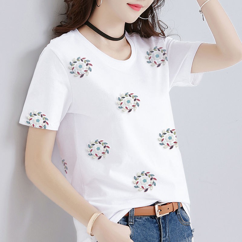 2023 Printed Short Sleeve T-Shirt Women's 95 Cotton Loose