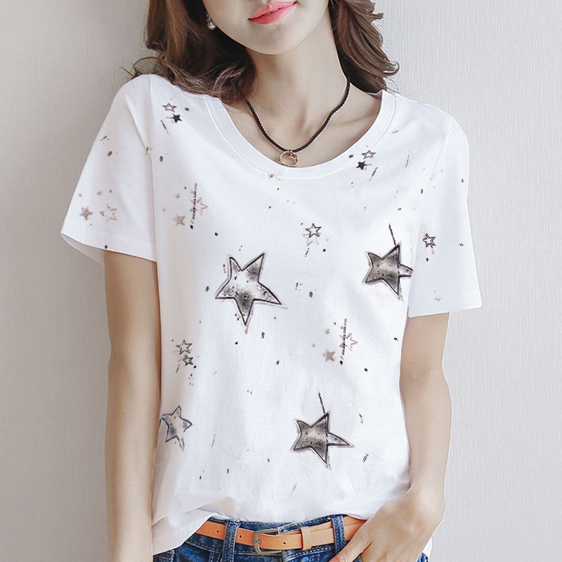 2023 Printed Short Sleeve T-Shirt Women's 95 Cotton Loose