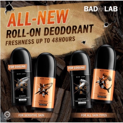 Bad Lab Razor Sharp Roll-On Deodorant Sensitive Skin 50ml Halal Prevent Odour Armpit Sweat Smell Ant