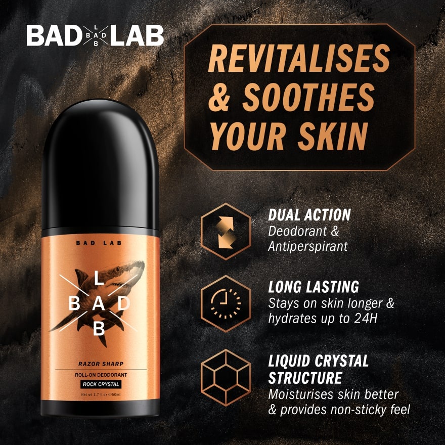 Bad Lab Razor Sharp Roll-On Deodorant Sensitive Skin 50ml Halal Prevent Odour Armpit Sweat Smell Ant