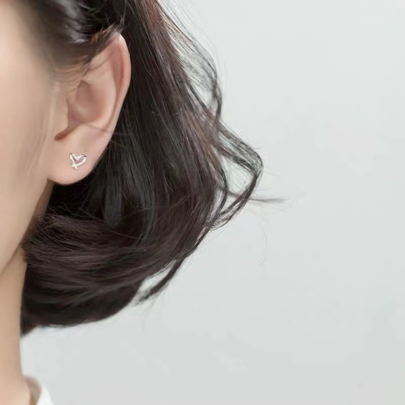 Cute Silver Earrings for Women Heart Hollow Earring Accessories Jewelry