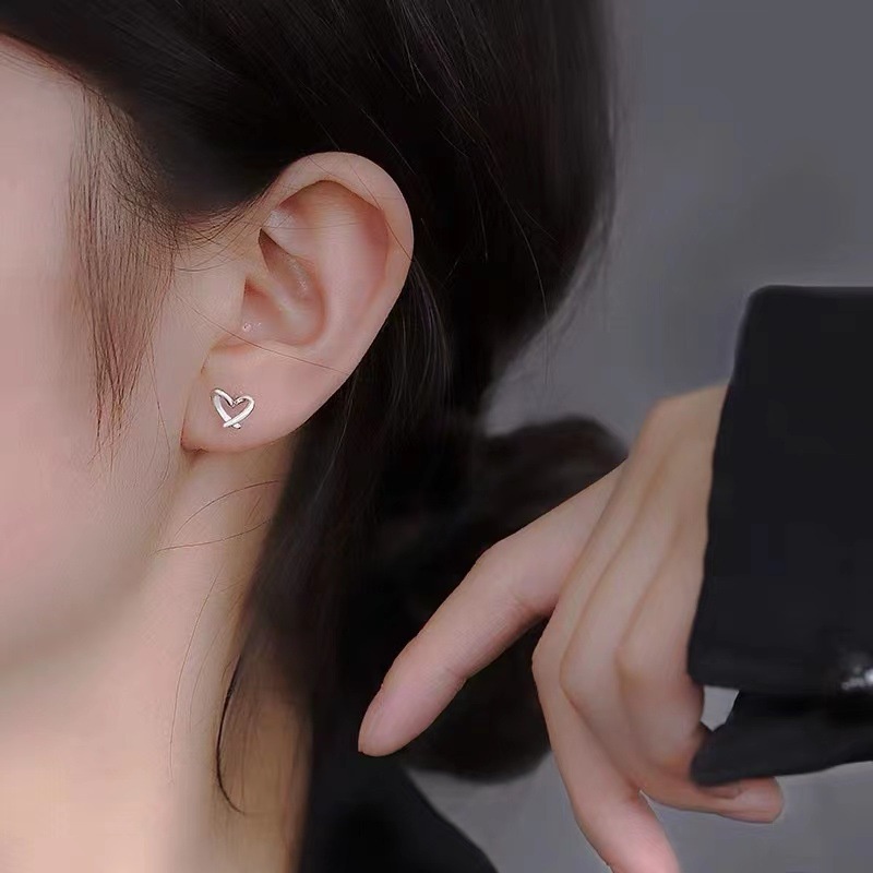 Cute Silver Earrings for Women Heart Hollow Earring Accessories Jewelry