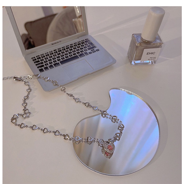 Elegant Pink Crystal Pendant Necklace for Women Heart Silver Chain Choker Jewelry Accessories