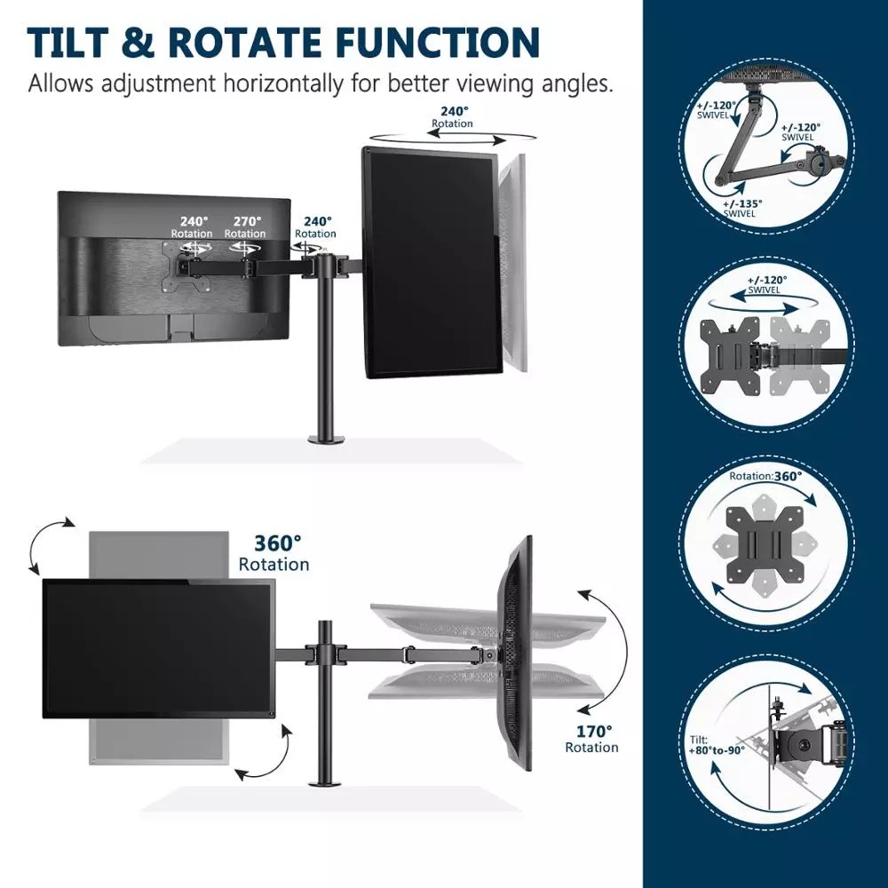 EXPOSE Dual Monitor Arm Desktop Mount Bracket  17-32 Inch  2KG-15KG  Fully Adjustable  Full Dynamic 