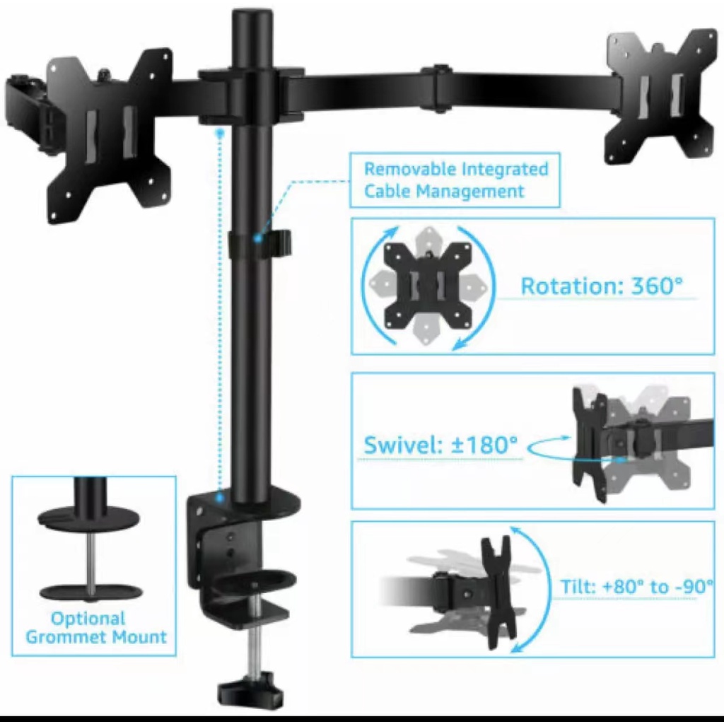 EXPOSE Dual Monitor Arm Desktop Mount Bracket  17-32 Inch  2KG-15KG  Fully Adjustable  Full Dynamic 