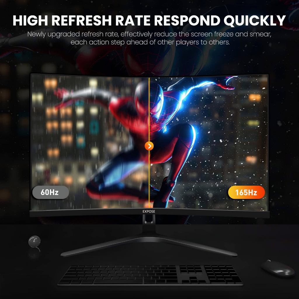 EXPOSE 27 Inch Curved Gaming Monitor 165HZ LED PC Monitor Frameless Murah 1080P HDMI Wide Screen Dis