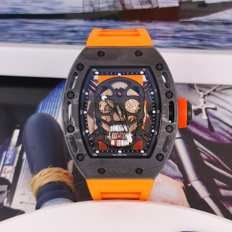 Men's watch luxury hollow design wine barrel skull large dial fluorescent fully automatic waterproof