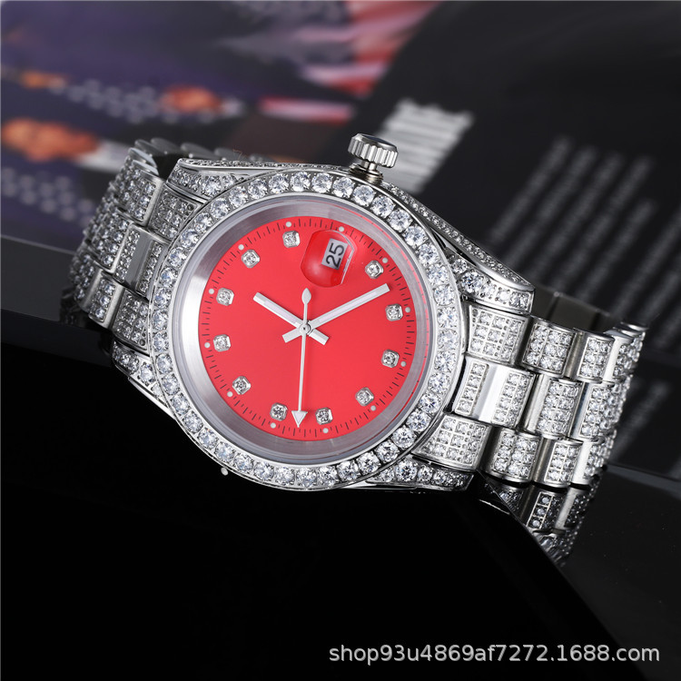 2022 New Hip Hop High Quality Men's Quartz Watch PVD Gold Plated Stainless Steel Prong Set 5A White 