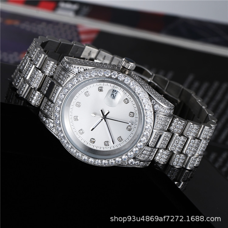 2022 New Hip Hop High Quality Men's Quartz Watch PVD Gold Plated Stainless Steel Prong Set 5A White 