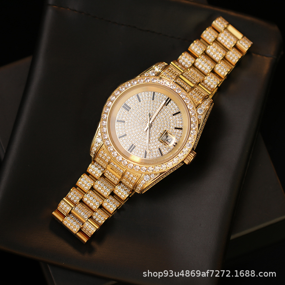 2022 New Hip Hop High Quality Men's Quartz Watch PVD Gold Plated Stainless Steel Prong Set 5A White 