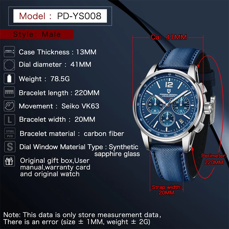 PAGANI DESIGN 2022 Mens Watches Luxury Sport Quartz VK63 Chronograph 10Bar Waterproof Stainless Stee