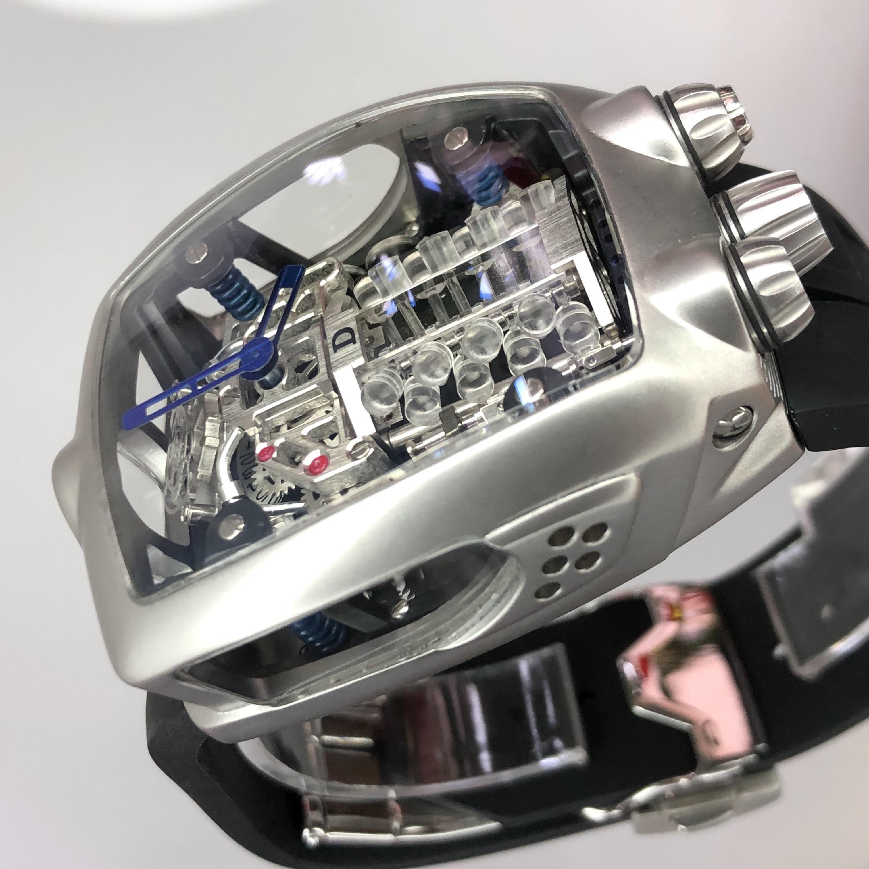 Stock Available Rectangle Fashion Sport Watch Stainless Steel Case Silicone Strap Mechanical Watches