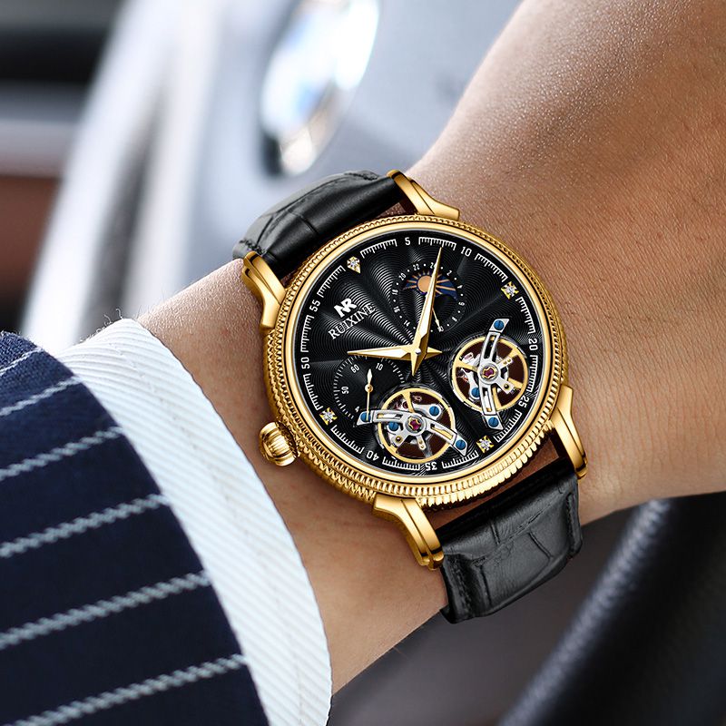 Hot Selling RUIXINE R7121 Sapphire Mirror Stainless Steel Case Leather Strap 43mm Men's Mechanical W