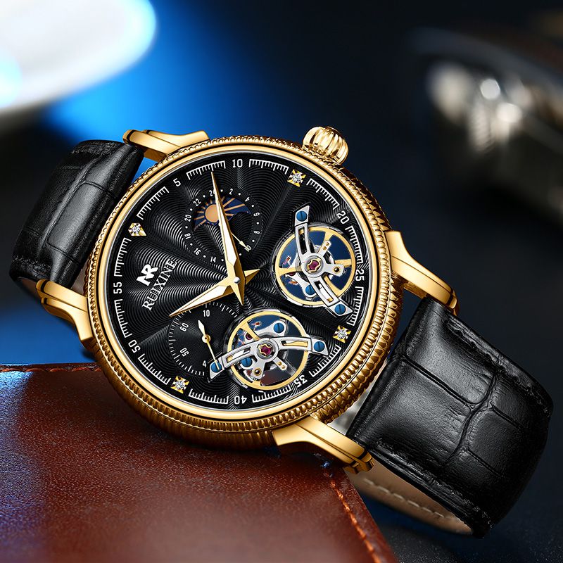 Hot Selling RUIXINE R7121 Sapphire Mirror Stainless Steel Case Leather Strap 43mm Men's Mechanical W
