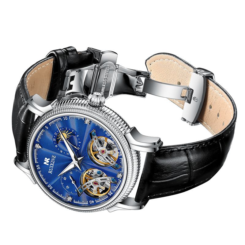 Hot Selling RUIXINE R7121 Sapphire Mirror Stainless Steel Case Leather Strap 43mm Men's Mechanical W