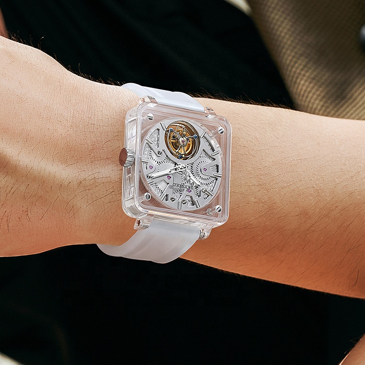 Luxury Noble Sapphire Crystal Transparent Case Watch SKYSEED Tourbillon Mechanical Men Watch