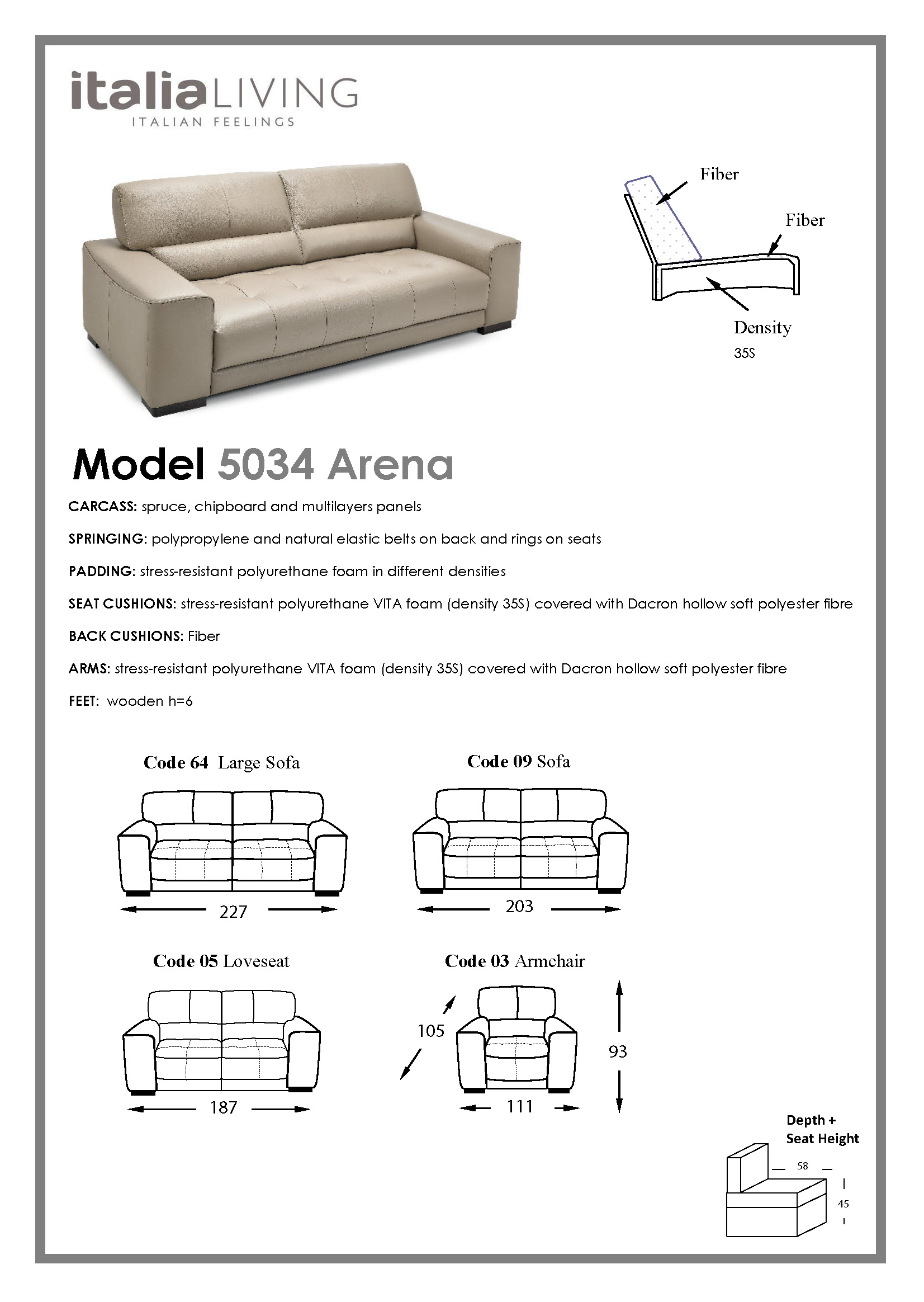 New Italian Stationary Home Furniture Sofa Living