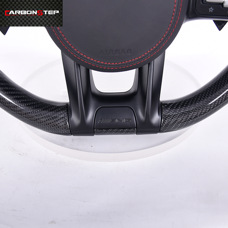Glossy Carbon Fiber Real Leather Perforated Steering Wheel For Benz A45 W205 Glc Gle