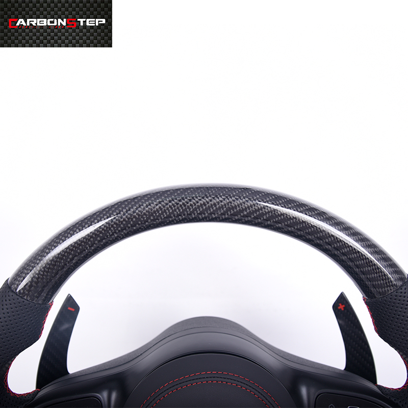 Glossy Carbon Fiber Real Leather Perforated Steering Wheel For Benz A45 W205 Glc Gle