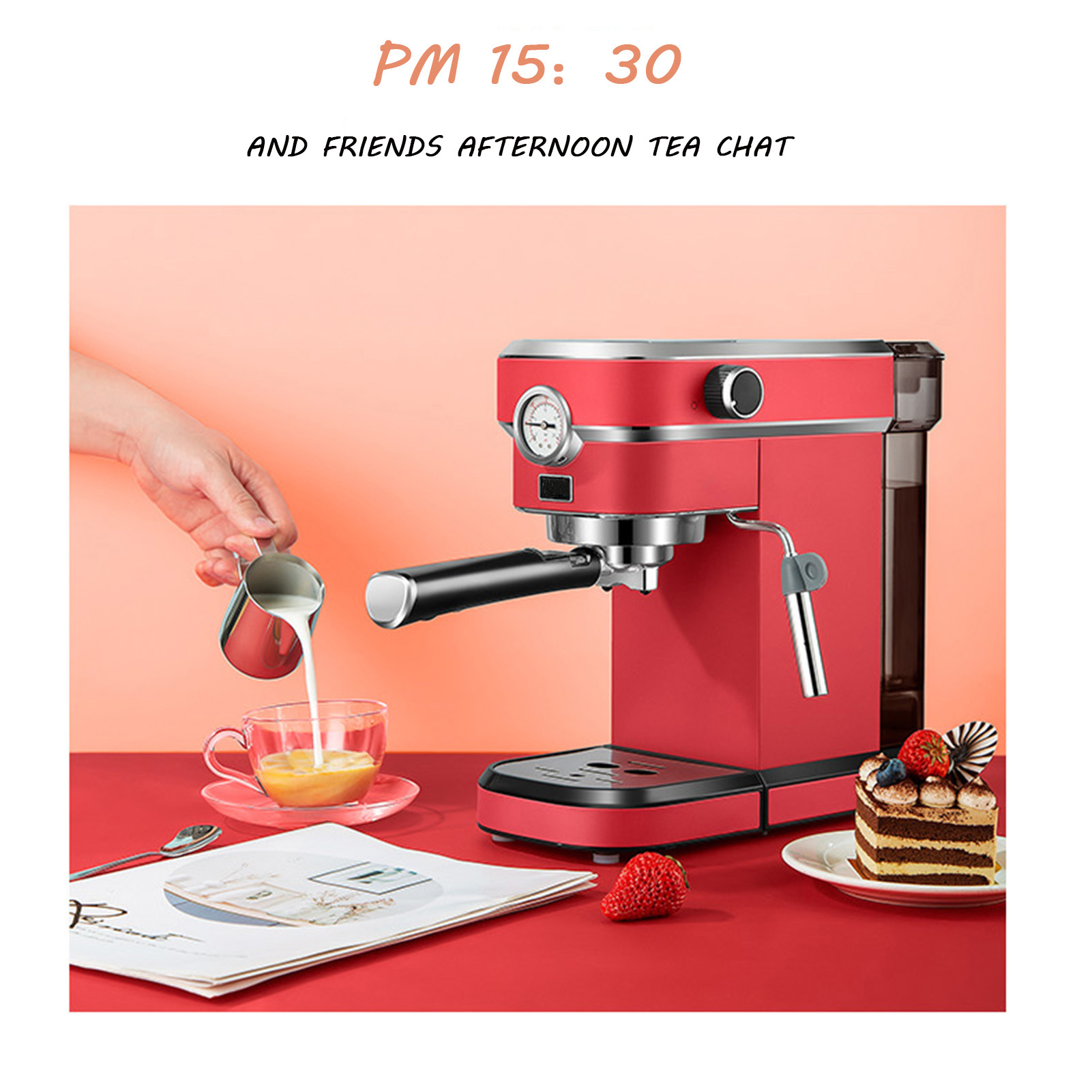 Retro red 1.1L 15 bar steam espresso machine electric foam coffee machine kitchen appliance