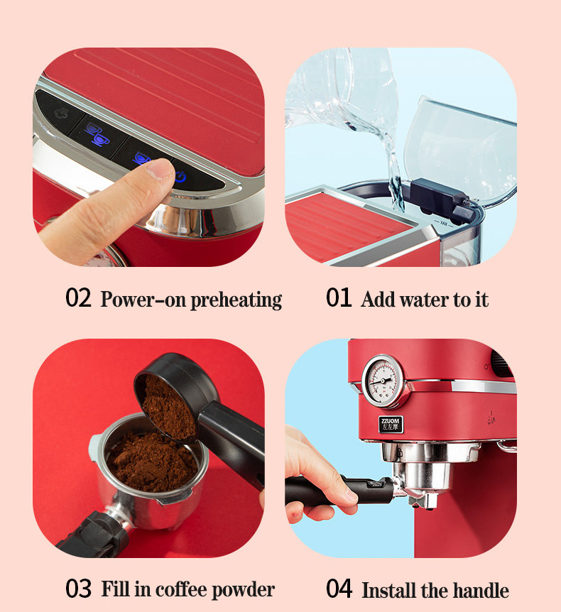 Retro red 1.1L 15 bar steam espresso machine electric foam coffee machine kitchen appliance