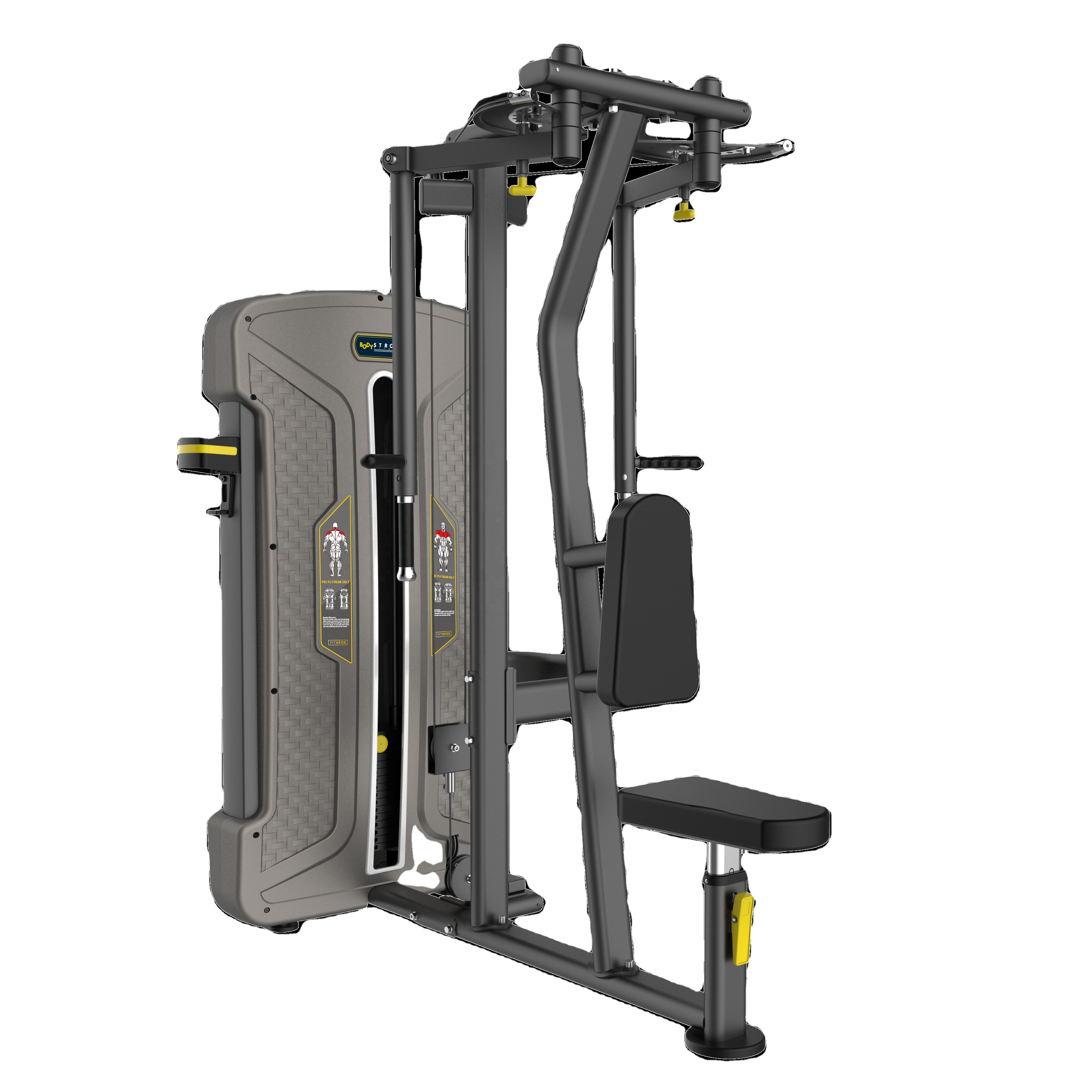 Pec fly and delt machine and sports fitness equipment gym device