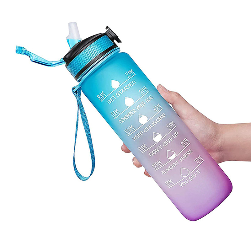 Customized Kid Water Bottle With Time Marker Sports Outdoor Gym Frosted Plastic Motivational Water B