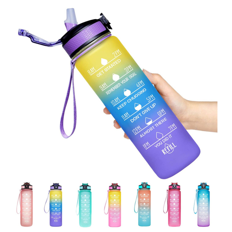 Customized Kid Water Bottle With Time Marker Sports Outdoor Gym Frosted Plastic Motivational Water B