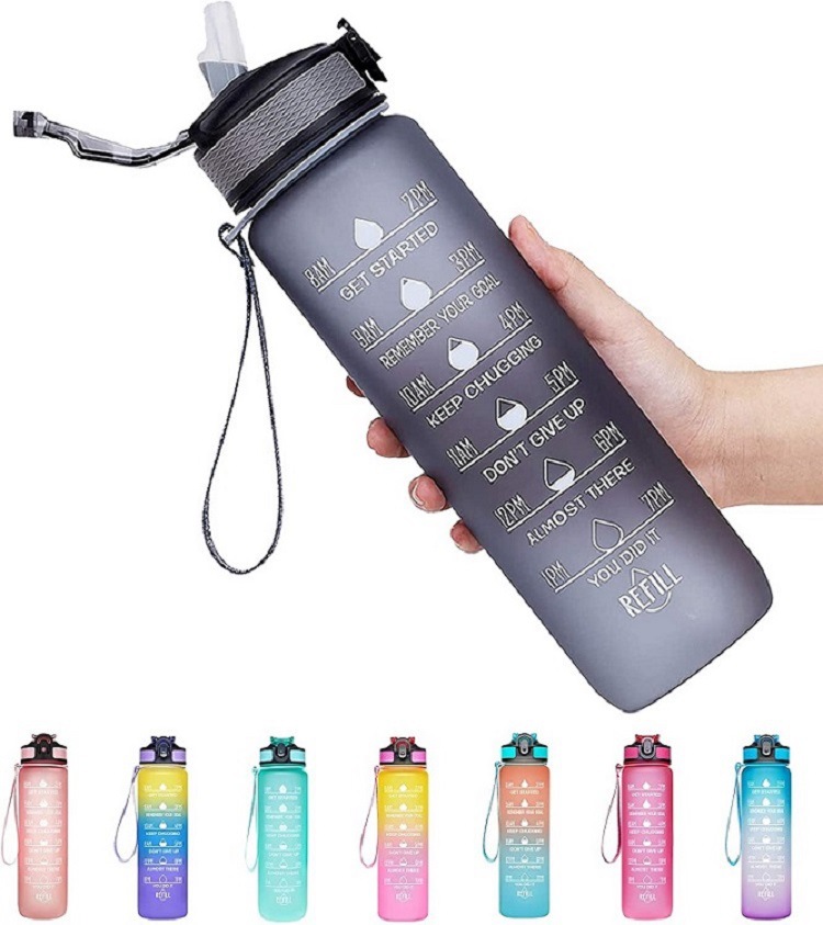 Customized Kid Water Bottle With Time Marker Sports Outdoor Gym Frosted Plastic Motivational Water B