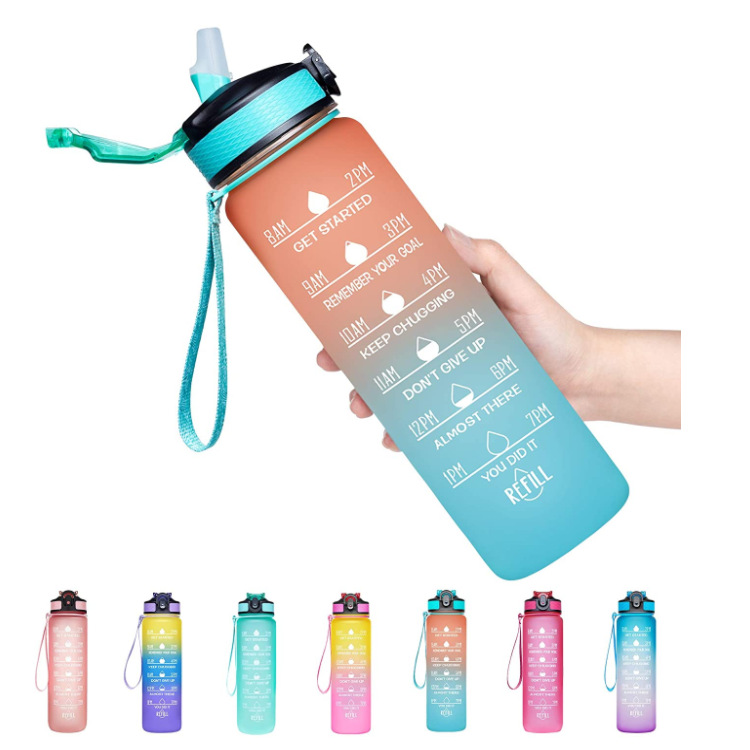 Customized Kid Water Bottle With Time Marker Sports Outdoor Gym Frosted Plastic Motivational Water B