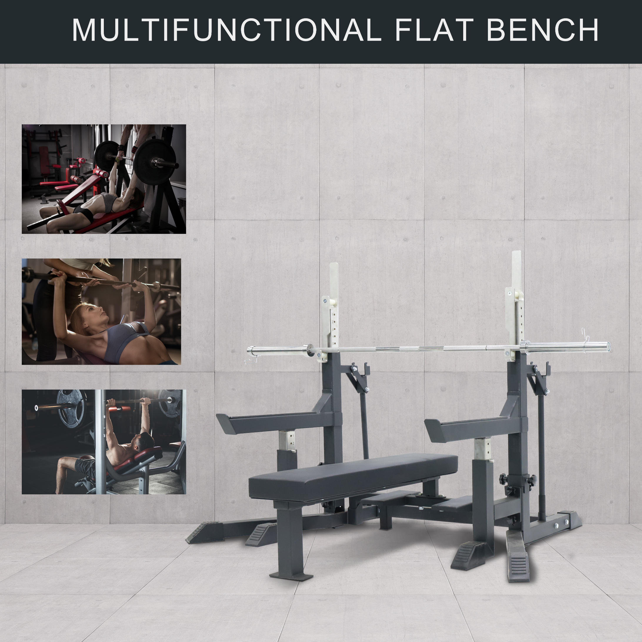 Adjustable Squat Stand rack with sport bench for weight lifting, Q235 Steel, Strength Training Fitne