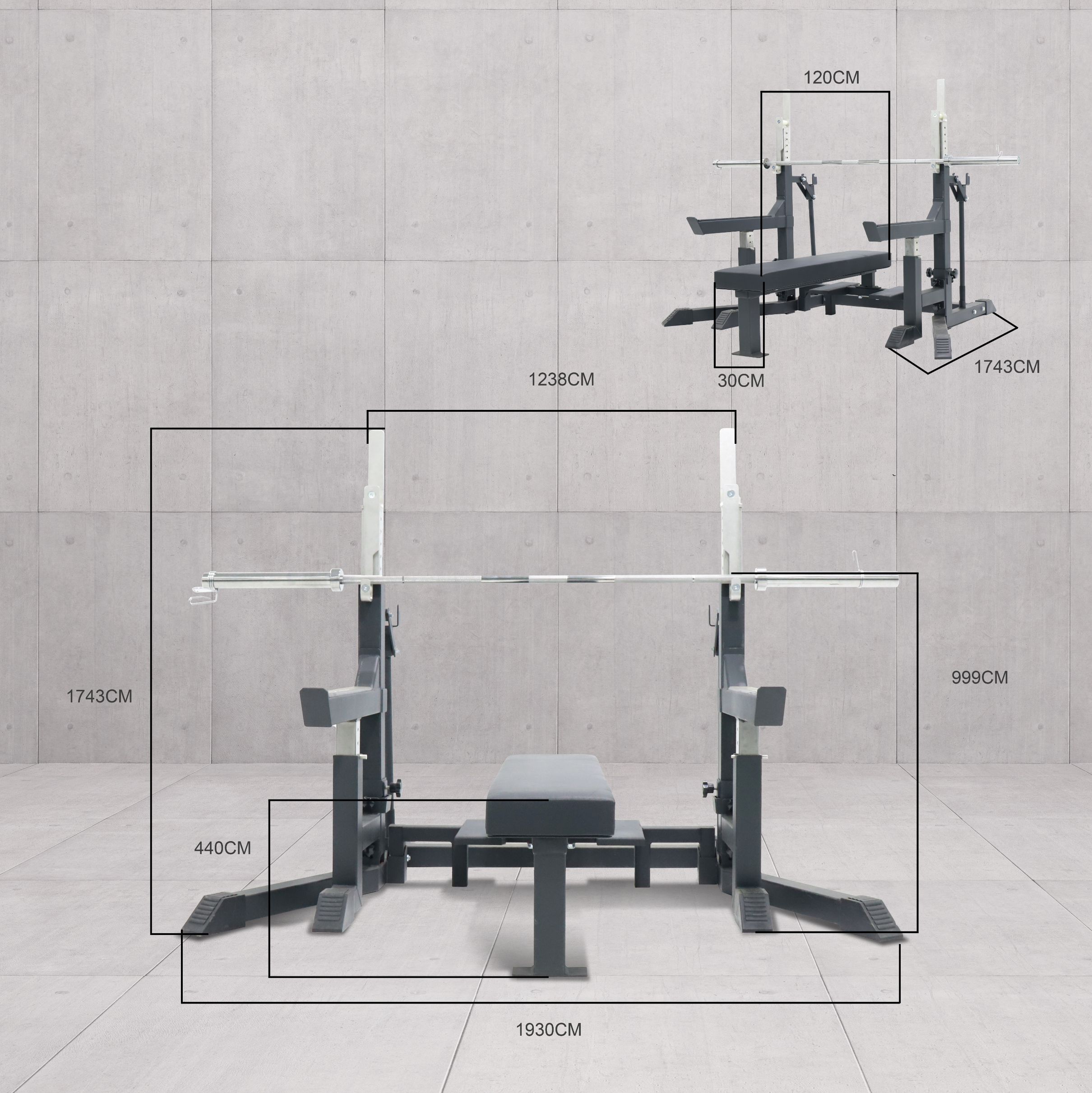 Adjustable Squat Stand rack with sport bench for weight lifting, Q235 Steel, Strength Training Fitne
