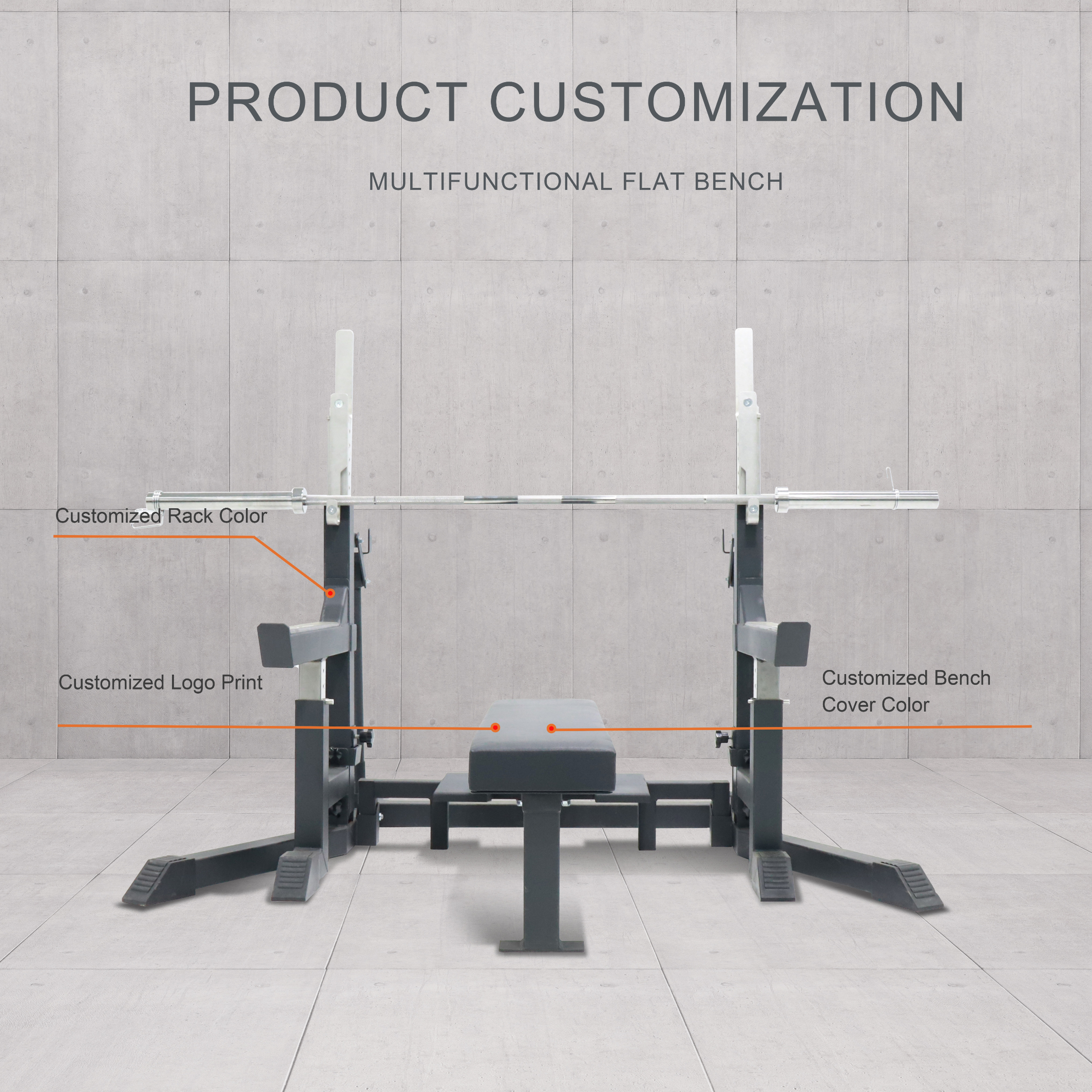 Adjustable Squat Stand rack with sport bench for weight lifting, Q235 Steel, Strength Training Fitne