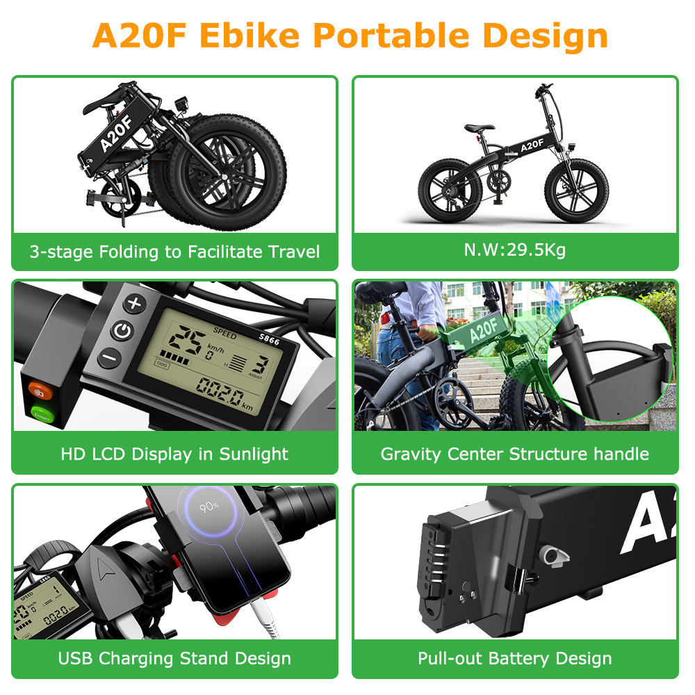 ADO A20F 500W folding electric bicycle city bike exercise mountain bike folding fat bike ebike