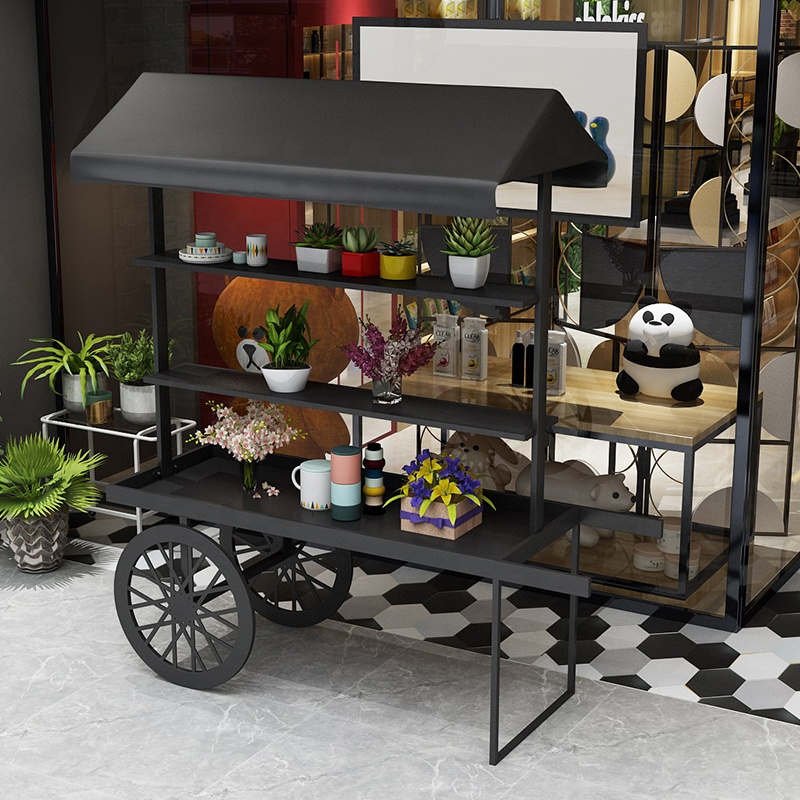 Customized White Light Pink Mobile Food Carts Fast Food Display Shelf Portable Van Dining Car