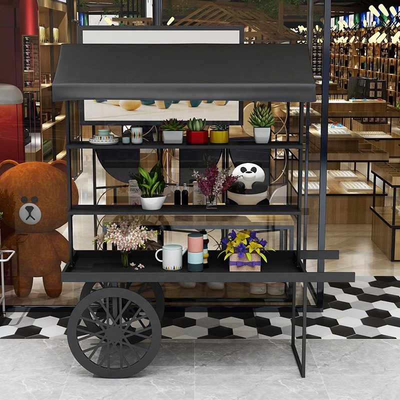 Customized White Light Pink Mobile Food Carts Fast Food Display Shelf Portable Van Dining Car