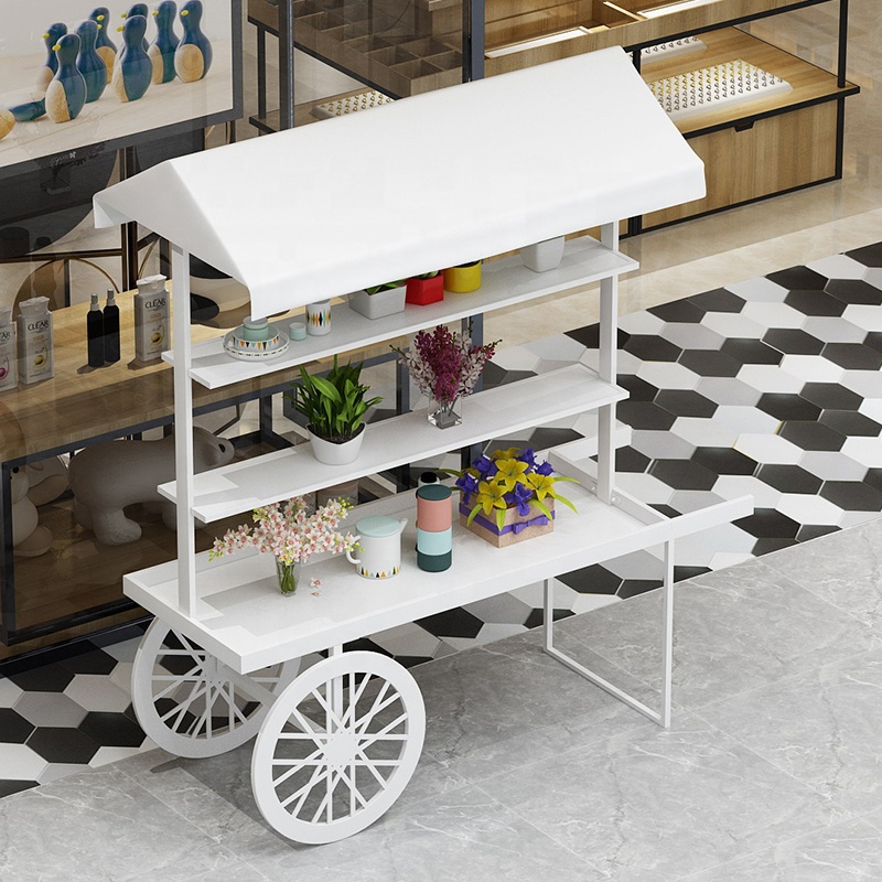 Customized White Light Pink Mobile Food Carts Fast Food Display Shelf Portable Van Dining Car