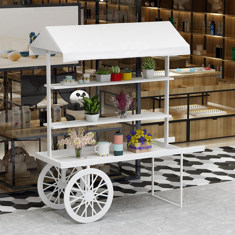 Customized White Light Pink Mobile Food Carts Fast Food Display Shelf Portable Van Dining Car