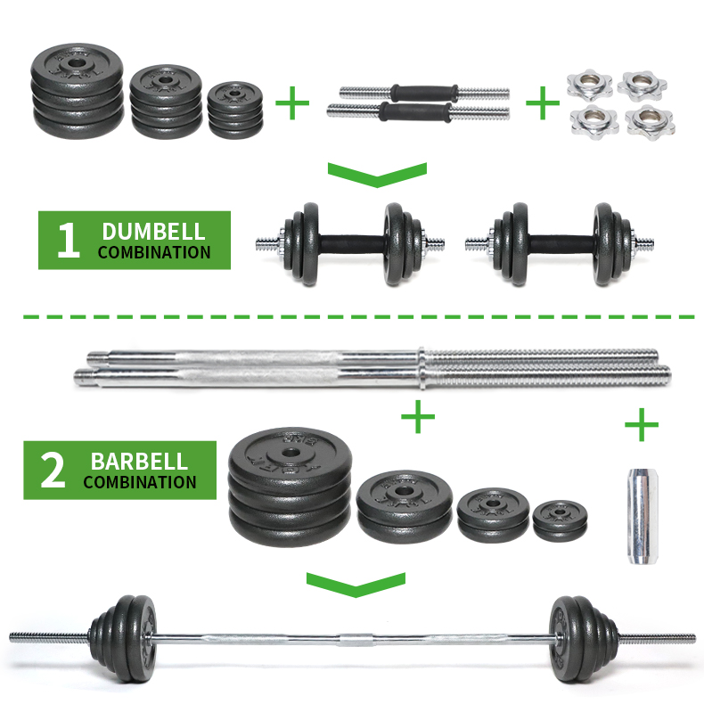 Custom Logo Gym fitness sports cast iron adjustable weight 50 kg barbell steel dumbells adjustable d