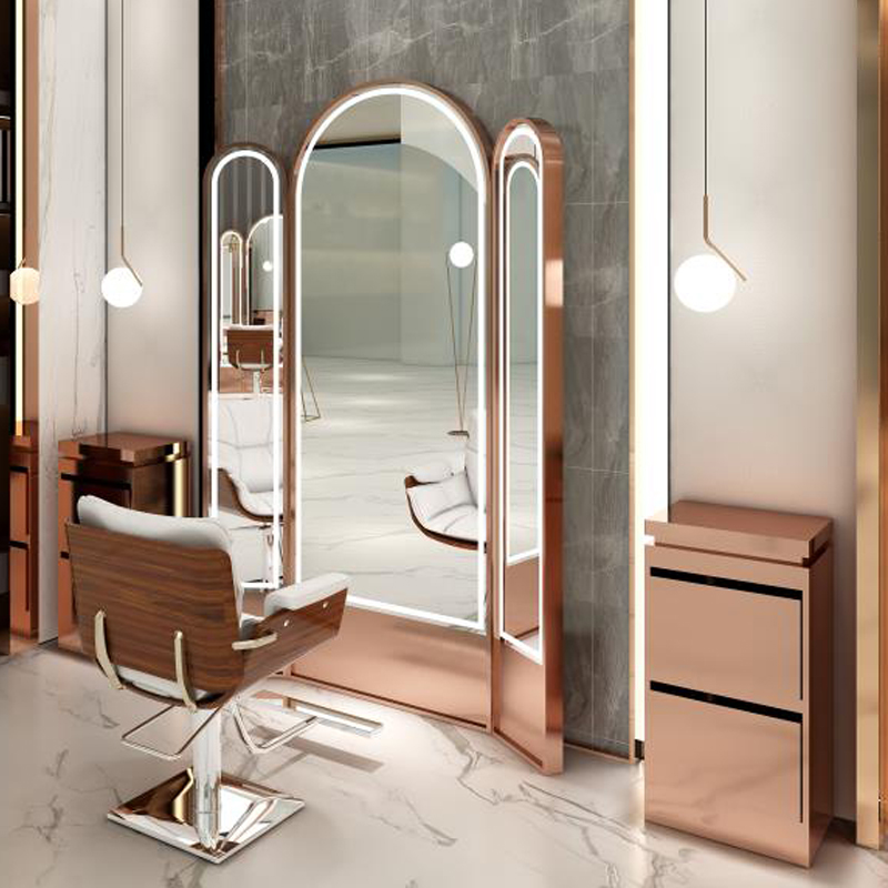 Retro Barber Shop Hair Salon Table Makeup Single Side Frame Hair Salon Landing Tool Mirror