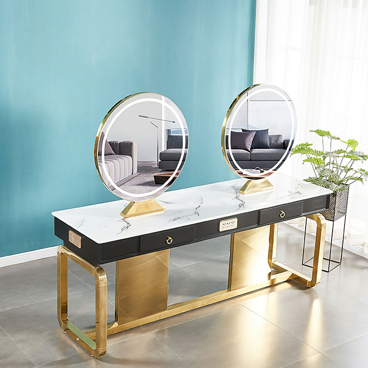 Salon Mirror Table Hair Salon Tool Hair Special Retro Illuminated Makeup Dressing Table Barber Hair 