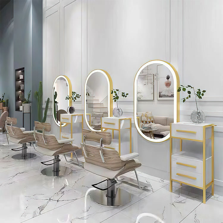 Salon Mirror Table Hair Salon Tool Hair Special Retro Illuminated Makeup Dressing Table Barber Hair 