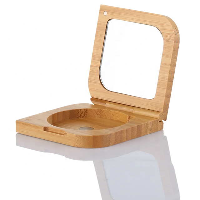 Eco-friendly empty Loose powder box case luxury Loose powder case bamboo round powder box makeup emp
