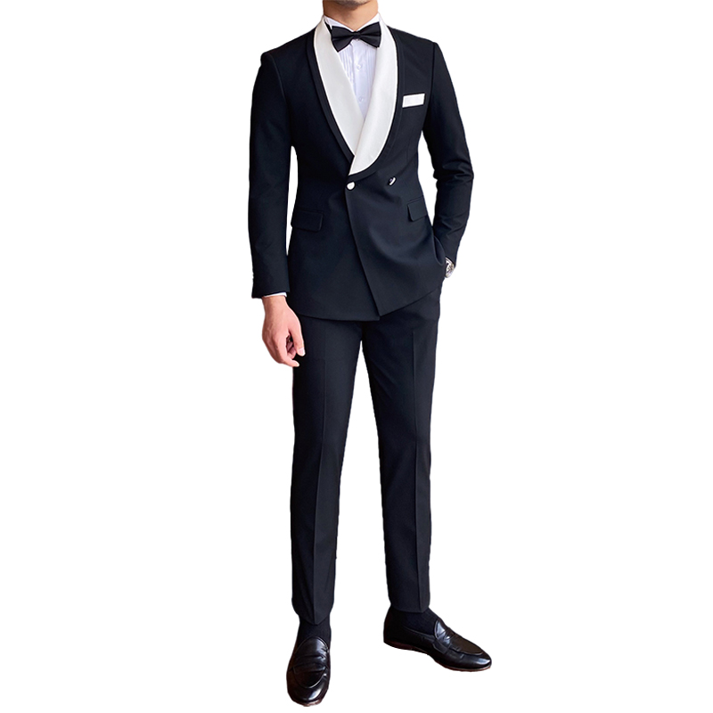 British banquet wedding green fruit collar dress set slim black and white stitching petty bourgeois 