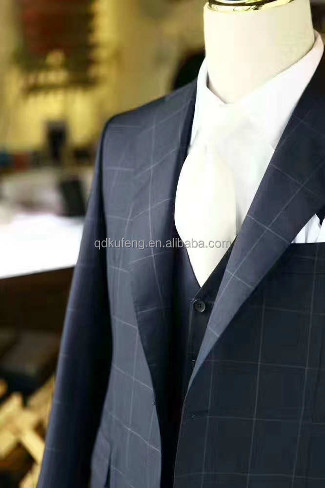 Plaid wool latest design blazer men custom made suits for groom wedding